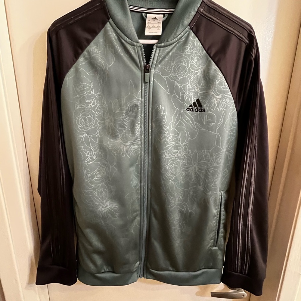 Vintage Adidas Floral Embossed Track Jacket- Green & Black